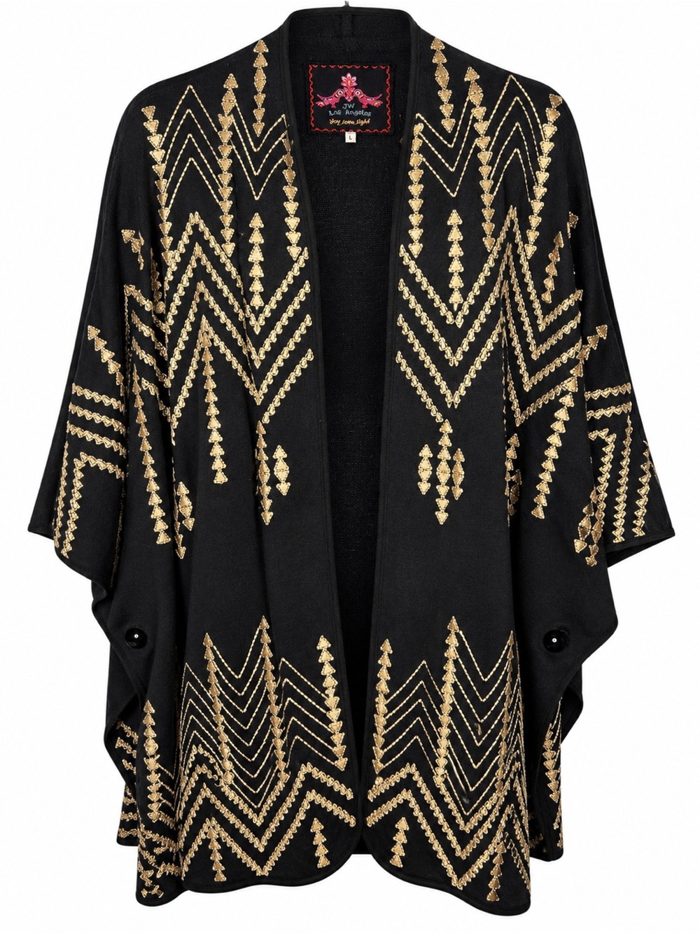 Johnny Was JW Los Angeles Joy Love Light Embroidered Poncho Black Tan Large